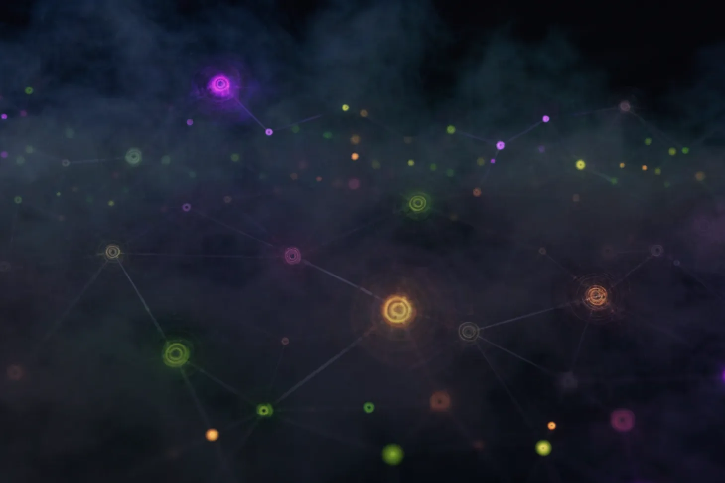 Interconnected glowing nodes representing obfs4 bridges in a dark setting